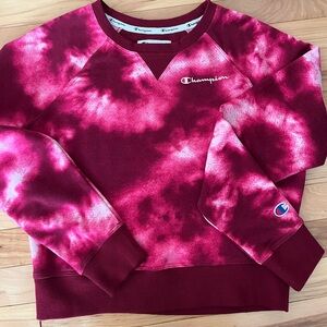 Girls size small tie-dye, Champion sweatshirt, magenta, pink color blend